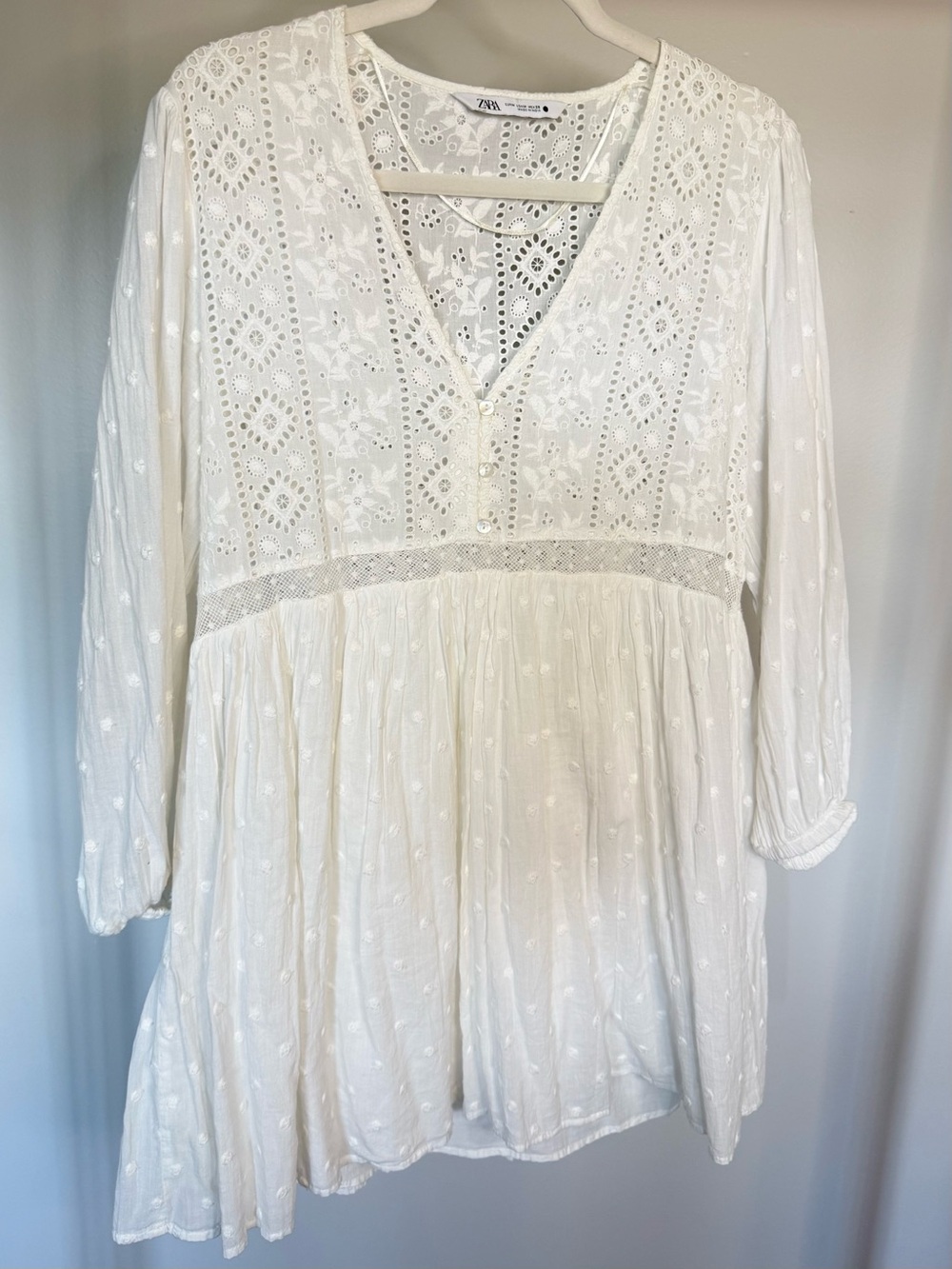 Zara Ivory Eyelet Lace Tunic Blouse